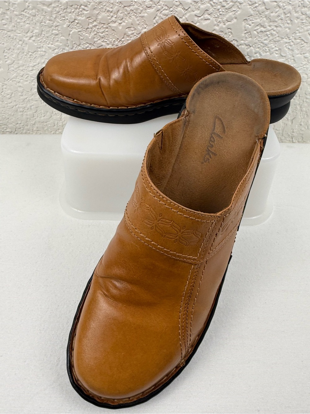Clarks Cognac Leather Comfort Clogs Mules | Women's 9M
